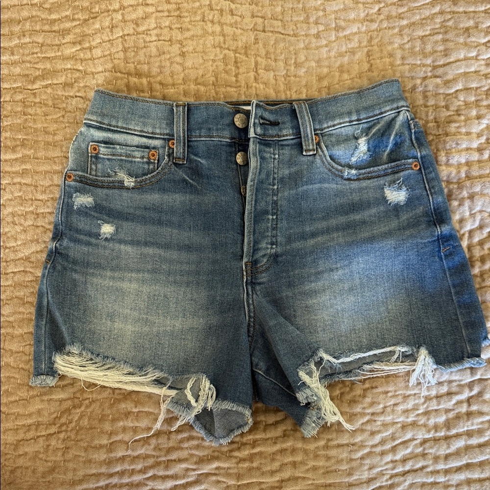 High-Waisted Distressed Blue Jean Shorts